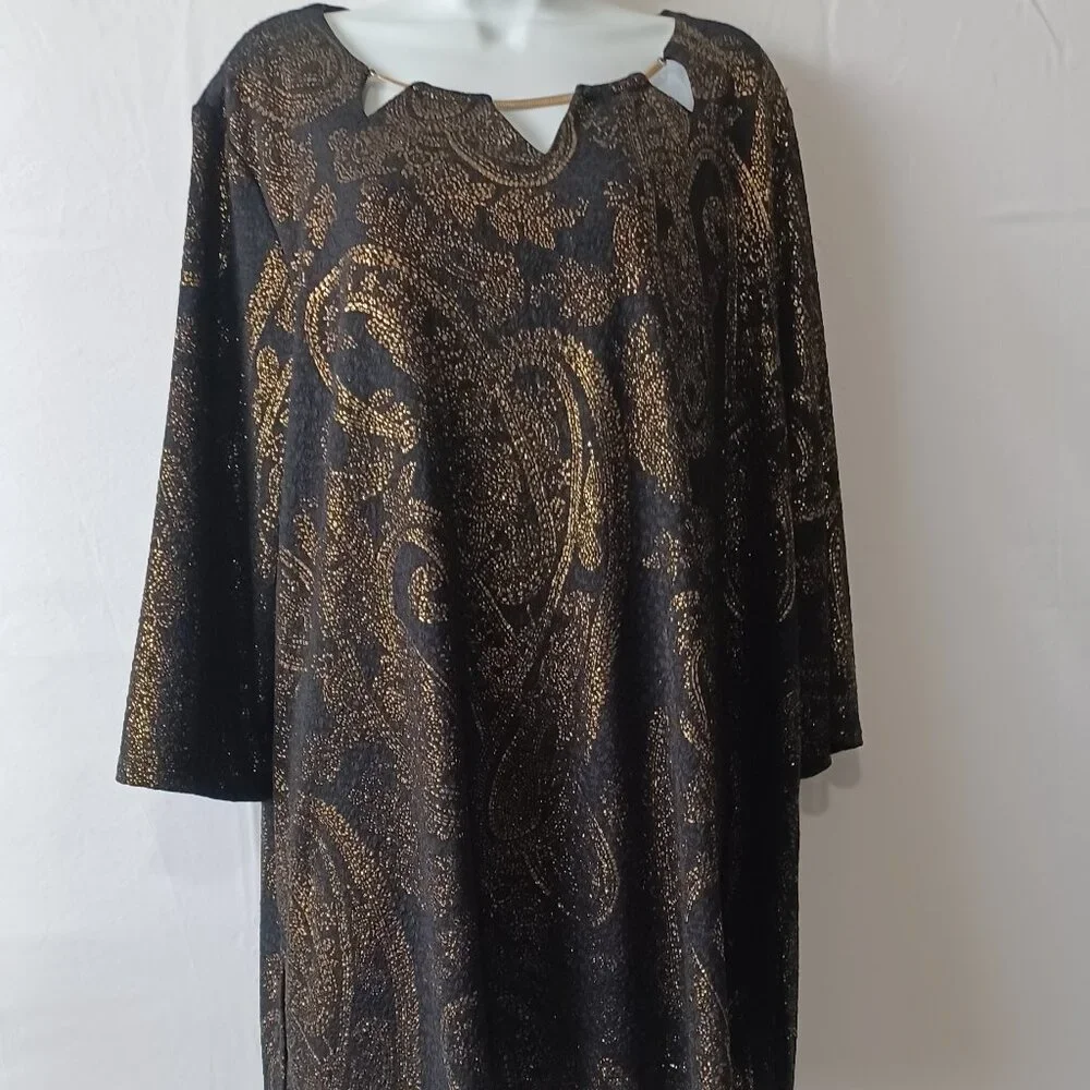 Catherines top black gold glitter paisley gold hardware shimmer party work sz 1X